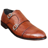 Obeeze Handmade Brown Leather Double Monk-Strap Shoes