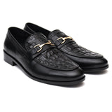 Obeeze Handmade Black Embossed Leather Croc. Style Loafers