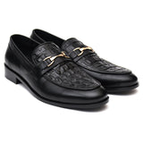 Obeeze Handmade Black Leather Billionaire Style Buckle Loafers For Men