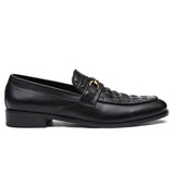 Obeeze Handmade Black Embossed Leather Croc. Style Loafers