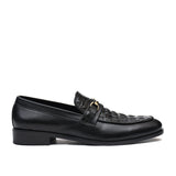 Obeeze Handmade Black Leather Billionaire Style Buckle Loafers For Men