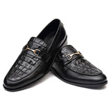 Obeeze Handmade Black Embossed Leather Croc. Style Loafers