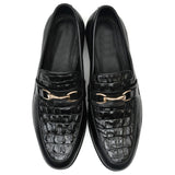 Obeeze Handmade Black Leather Billionaire Style Buckle Loafers For Men