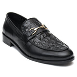 Obeeze Handmade Black Embossed Leather Croc. Style Loafers