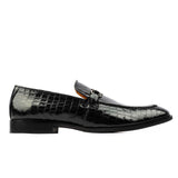 Obeeze Handmade Black Leather Crocodile Style Loafers