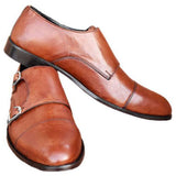 Obeeze Handmade Brown Leather Double Monk-Strap Shoes