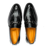 Obeeze Handmade Black Leather Crocodile Style Loafers