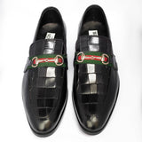 Obeeze Handmade Black Croc. Style Leather Loafers