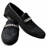 Obeeze Handmade Crafted Black Suede Chain Loafers