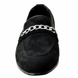Obeeze Handmade Crafted Black Suede Chain Loafers