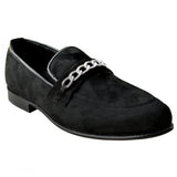 Obeeze Handmade Crafted Black Suede Chain Loafers