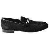 Obeeze Handmade Crafted Black Suede Chain Loafers