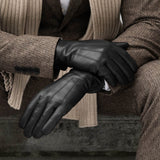 Obeeze Handmade Black Lambskin Leather Gloves with Cashmere Lining