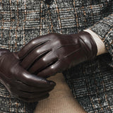 Obeeze Handmade Brown Lambskin Leather Gloves with Cashmere Lining