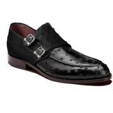 Obeeze Handmade Black Double Monk Strap Ostrich Leather Shoes