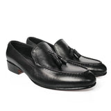 Obeeze Handmade Black Leather Tassels Loafer