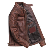 Obeeze Handmade Shoulder Patch Brown Lambskin Leather Jacket