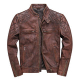 Obeeze Handmade Shoulder Patch Brown Lambskin Leather Jacket