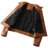 Obeeze Handmade Zoe Front Pocket Brown Lambskin Leather Jacket