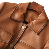 Obeeze Handmade Zoe Front Pocket Brown Lambskin Leather Jacket