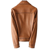 Obeeze Handmade Zoe Front Pocket Brown Lambskin Leather Jacket