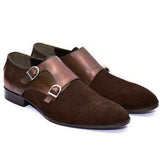 Obeeze Handmade Double Monk Strap With Brown Suede Leather